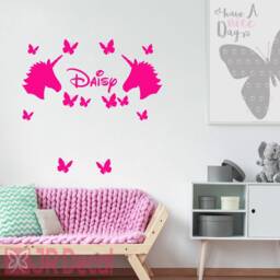 Personalised Unicorn Wall Stickers, Butterfly Name Decals, Nursery Decor For Kids' Room