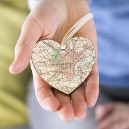 Christmas Engagement Gift, Custom Map Tree Decoration, Wooden Heart Ornament, Couples Gifts, Valentines Keepsake Gift For Her - thumbnail 2