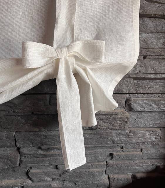 Tie Up Curtain With Bows, Farmhouse Balloon Shade, Roll Linen Valance, White - image 1