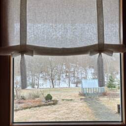 Tie Up Curtain With Bows, Farmhouse Balloon Shade, Roll Linen Valance, White - thumbnail 3