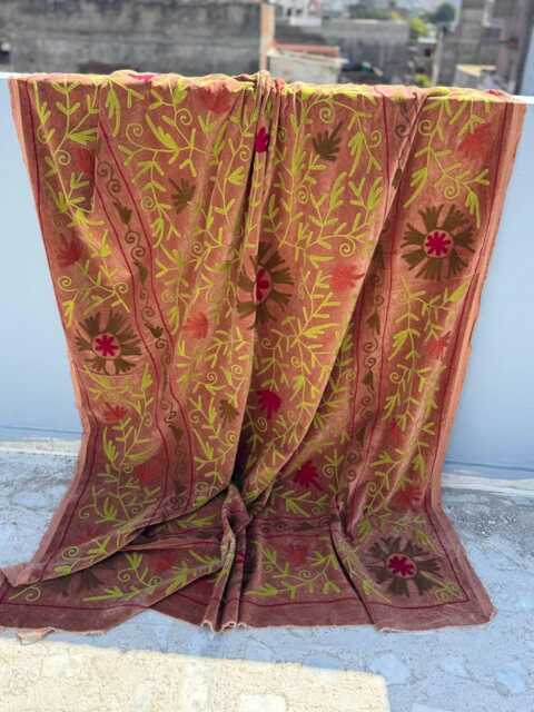 Handmade Suzani Velvet Quilt - Decorative Embroidered Bed Cover - image 1