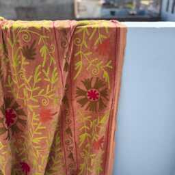 Handmade Suzani Velvet Quilt - Decorative Embroidered Bed Cover - thumbnail 4