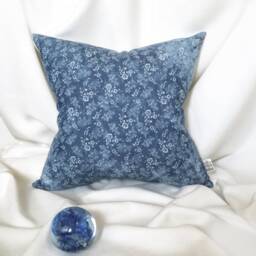 Blue Pillow Cover Floral Cushion Case & White Flowers Indigo Cotton Denim Blue Throw Accent Sofa Bed Square Or Lumbar - thumbnail 2
