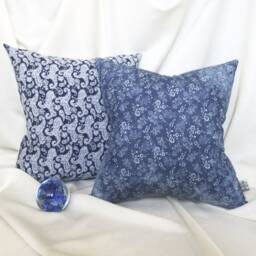 Blue Pillow Cover Floral Cushion Case & White Flowers Indigo Cotton Denim Blue Throw Accent Sofa Bed Square Or Lumbar - thumbnail 4