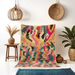 Handmade Berber Wool Kilim Rug Multicolor Geometric Moroccan Carpet - thumbnail 1