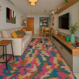 Handmade Berber Wool Kilim Rug Multicolor Geometric Moroccan Carpet - thumbnail 2