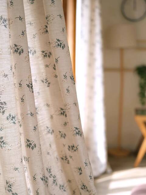 Eemil Linen Curtain, Print Floral Drape, Semi Blackout Custom Curtain For Livingroom, Extra Long 1Pc - image 1