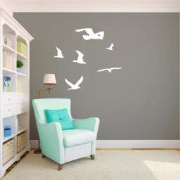 Seagulls Flock Flying Sihlouettes - Wall Decal Custom Vinyl Art Stickers - thumbnail 1