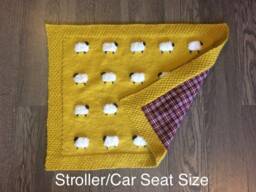 Reversible Sheep Baby Blanket, Handknit, Fuzzy Sheep, Flannel On Reverse - Optional 3 Sizes - thumbnail 3