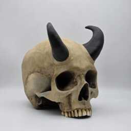 Horned Skull. Plaster Of Paris Life Size Human Skull Replica - thumbnail 3