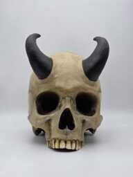 Horned Skull. Plaster Of Paris Life Size Human Skull Replica - thumbnail 1