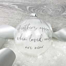 Personalised Memorial Bauble - White Feather Filled Glass Ornament - thumbnail 3
