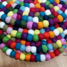 Wool Felt Ball Chair Mat Set Colorful Handmade Cushion - 34 cm, 4 Pcs - thumbnail 2
