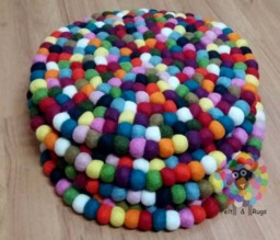 Wool Felt Ball Chair Mat Set Colorful Handmade Cushion - 34 cm, 4 Pcs - thumbnail 1