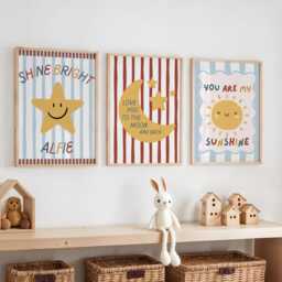 Kids Room Name Print, You Are My Sunshine Poster, Shine Bright Personalised Wall Art, Love To The Moon Boy Nursery Playroom Print - thumbnail 2