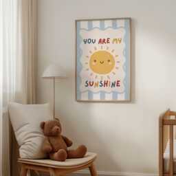 Kids Room Name Print, You Are My Sunshine Poster, Shine Bright Personalised Wall Art, Love To The Moon Boy Nursery Playroom Print - thumbnail 3