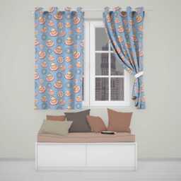 Kawaii Chick Sitting On Donut With Flowers Seamless Pattern Blue Background Readymade Eyelet Ring Top Thermal 100% Blackout Curtains