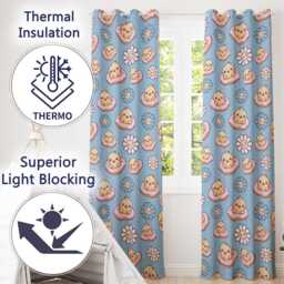 Kawaii Chick Sitting On Donut With Flowers Seamless Pattern Blue Background Readymade Eyelet Ring Top Thermal 100% Blackout Curtains - thumbnail 3
