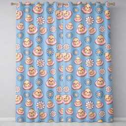 Kawaii Chick Sitting On Donut With Flowers Seamless Pattern Blue Background Readymade Eyelet Ring Top Thermal 100% Blackout Curtains - thumbnail 2