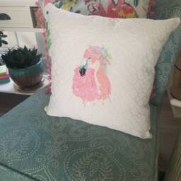 Boho Embroidered Flamingo Pillow - Beach Decor - thumbnail 4