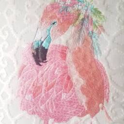 Boho Embroidered Flamingo Pillow - Beach Decor - thumbnail 3