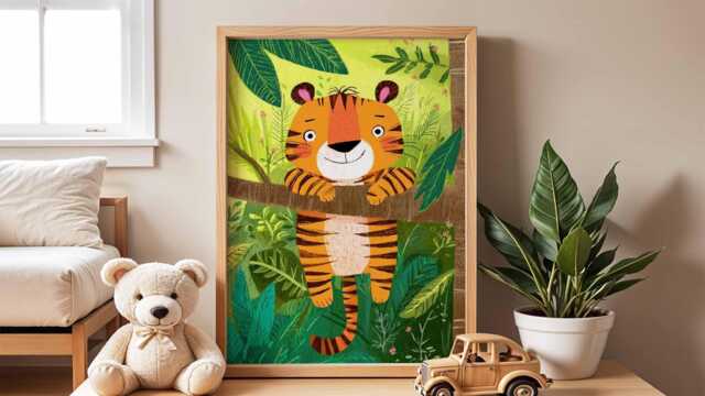 Smiling Tiger Nursery Poster, Jungle Animal Wall Art For Kids Room, Playful Safari Baby Shower Gift, Bright Playroom Decor Print - image 1
