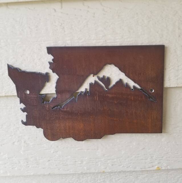 Custom Washington State Mountain Sign Welcome Recycled Steel Rustic Custom Wall Hanging Your State Sign Any - image 1