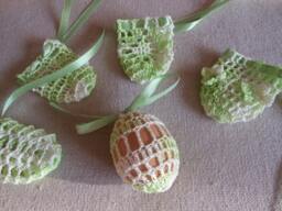 Crochet Easter Egg Cover, Set Of 5 Hand Crocheted Eggs Decoration Green - thumbnail 1