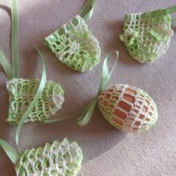 Crochet Easter Egg Cover, Set Of 5 Hand Crocheted Eggs Decoration Green - thumbnail 2