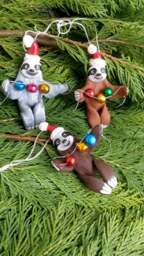 Santa Sloth Christmas Ornament - Hand-Sculpted Polymer Clay Figurine - thumbnail 1