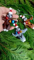 Santa Sloth Christmas Ornament - Hand-Sculpted Polymer Clay Figurine - thumbnail 2