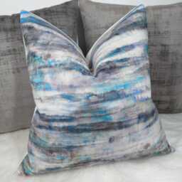 Abstract Design Velvet Cushion Cover Nautical Cover Tones Of Blue Grey Green & White Art The Loom Designer Fabric Cushion - thumbnail 2
