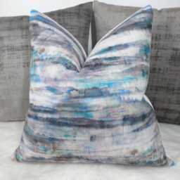 Abstract Design Velvet Cushion Cover Nautical Cover Tones Of Blue Grey Green & White Art The Loom Designer Fabric Cushion - thumbnail 1
