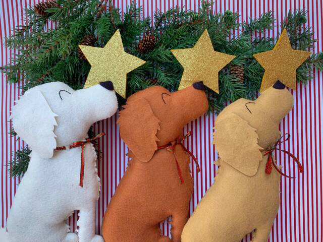 Golden Retriever Dog Christmas Tree Topper // Holiday Pet Decor Felt Lover Gift New Puppy Xmas Present Memorial Portrait - image 1