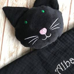 Black Or White Cat Lovey, Baby Shower Gift, Cuddling Cat Toy, Baby Blanket - thumbnail 3
