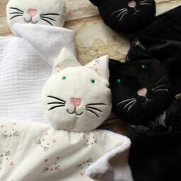 Black Or White Cat Lovey, Baby Shower Gift, Cuddling Cat Toy, Baby Blanket - thumbnail 2