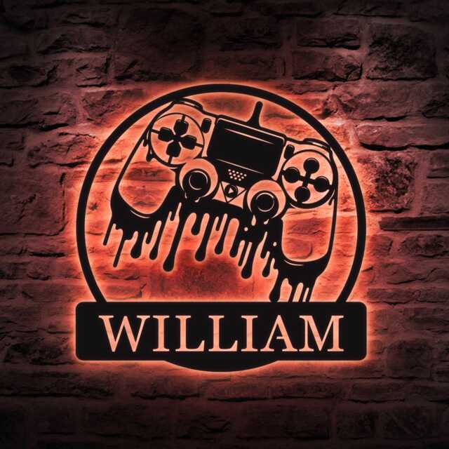 Custom Gamer Led Metal Sign, Personalized Game Controller Wall Art, Video Decor - image 1