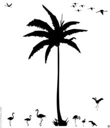 Coconut Palm Tree Wall Decal Flamingos & Toucans, Kids Nursery Decor - thumbnail 1