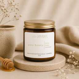 Pure Honey - Unscented 100% Beeswax Candle, 8 Oz in Glass Jar - thumbnail 1
