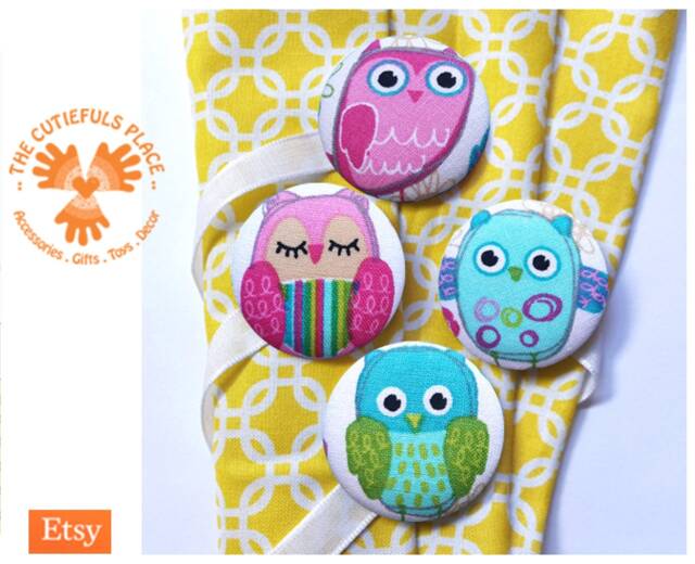 Owl Magnetic Curtain Tiebacks, Nursery Decor, Set Of 2 - image 1