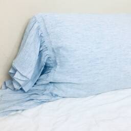 Blue & White Ticking Striped Duvet Cover With Mermaid Long Ruffles, Made To Fit - thumbnail 4