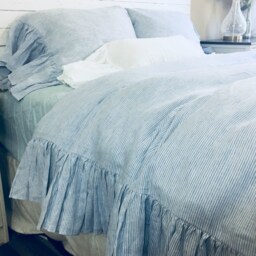 Blue & White Ticking Striped Duvet Cover With Mermaid Long Ruffles, Made To Fit - thumbnail 3