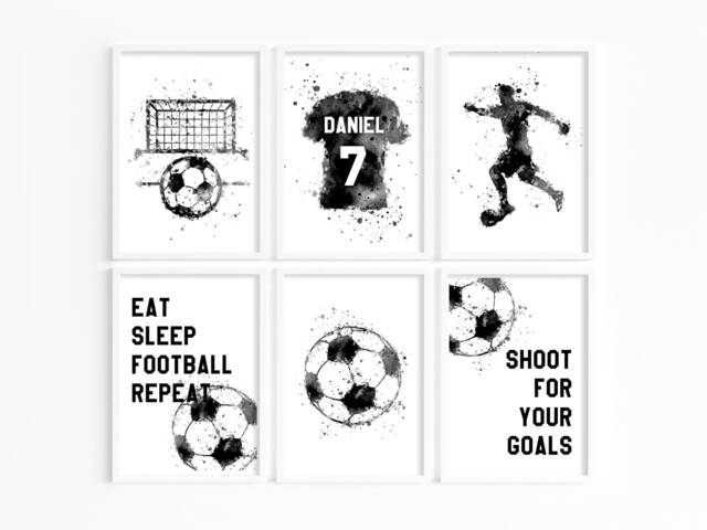 Personalised Football Print Kids Name & Number, Sports Bedroom Decor, Kid Footballer Room Posters - image 1