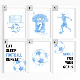 Personalised Football Print Kids Name & Number, Sports Bedroom Decor, Kid Footballer Room Posters - thumbnail 2