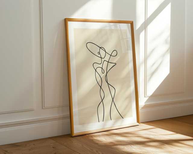 Abstract Line Woman Print - Silhouette Lady, Beige, Size A5, A4, A3, A2 & A1 - image 1