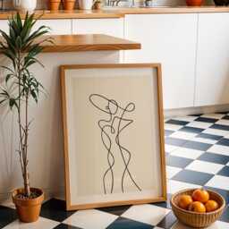 Abstract Line Woman Print - Silhouette Lady, Beige, Size A5, A4, A3, A2 & A1 - thumbnail 2