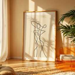 Abstract Line Woman Print - Silhouette Lady, Beige, Size A5, A4, A3, A2 & A1 - thumbnail 3