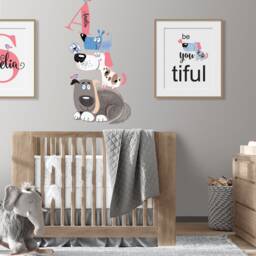 Dogs Puppy Themed Personalized Name Custom Initial Repositionable Fabric Wall Decal Sticker For Nursery, Girl's, Boy's Room Or Playroom - thumbnail 2