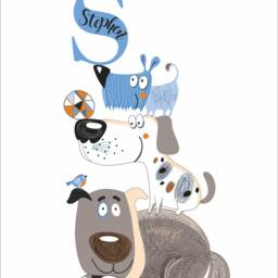 Dogs Puppy Themed Personalized Name Custom Initial Repositionable Fabric Wall Decal Sticker For Nursery, Girl's, Boy's Room Or Playroom - thumbnail 4