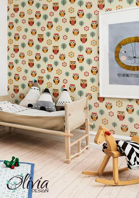 Self Adhesive Vinyl Wallpaper For Kids Room, Nursery Peel & Stick Owl Flower Wall Decal - Olb_018 - image 1
